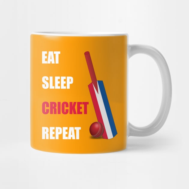 Eat Sleep Cricket Repeat Netherlands Flag Cricket Bat - Dutch Orange by DPattonPD